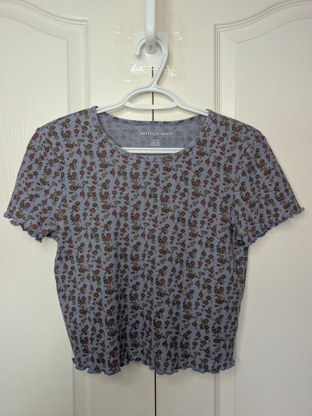 American Eagle Outfitters Lilac Floral Ribbed Tee